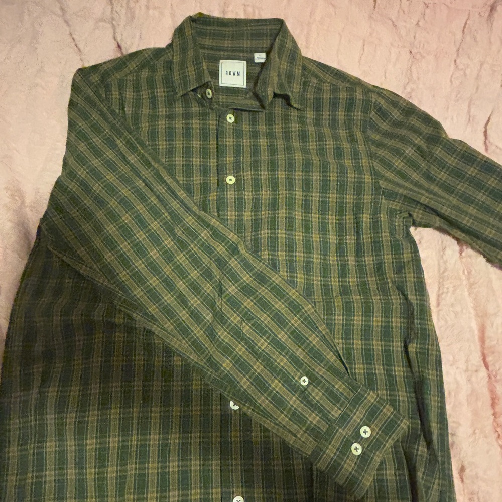 ROWM green and yellow plaid flannel S